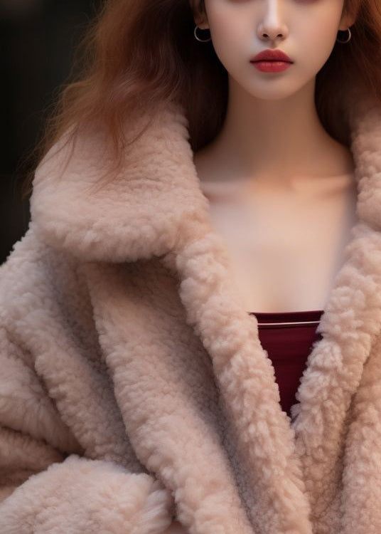WW | Apricot Peter Pan Collar Pockets Teddy Faux Fur Coats Long Sleeves