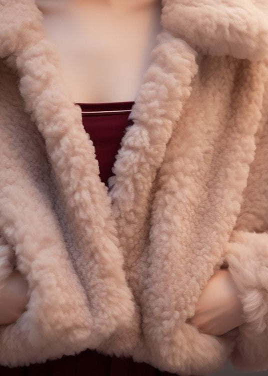 WW | Apricot Peter Pan Collar Pockets Teddy Faux Fur Coats Long Sleeves