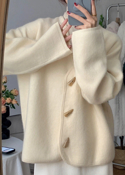 WW | Beige V-neck Button Knit Cotton Coats