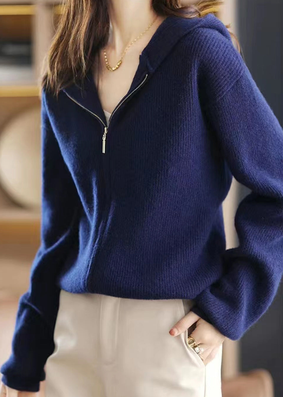 WW | Marine Zip Up Patchwork Hooded Cardigans