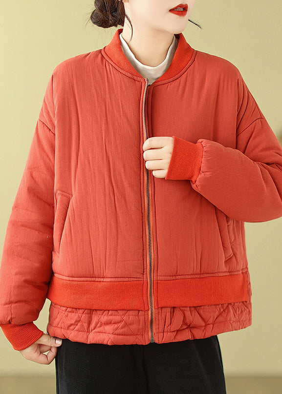 WW | Orange Oversized Patchwork Fine Cotton-Padded Women's Winter Coats