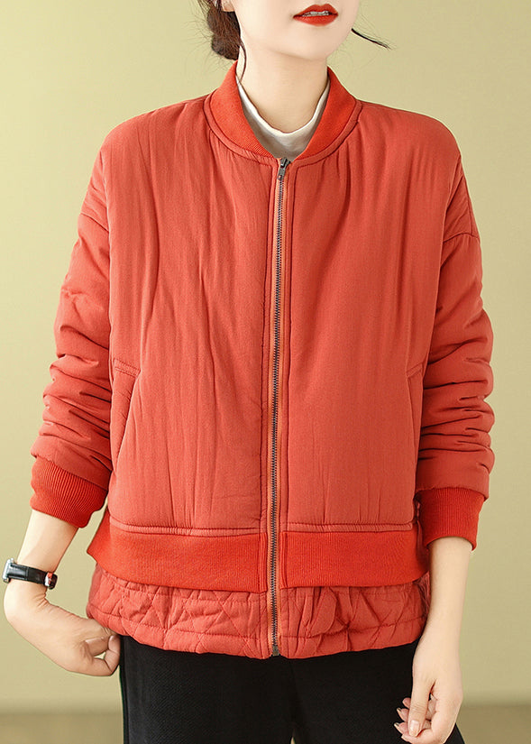 WW | Orange Oversized Patchwork Fine Cotton-Padded Women's Winter Coats