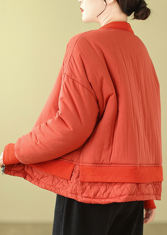 WW | Orange Oversized Patchwork Fine Cotton-Padded Women's Winter Coats