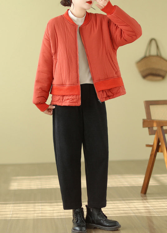 WW | Orange Oversized Patchwork Fine Cotton-Padded Women's Winter Coats