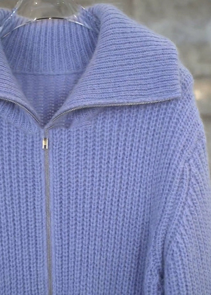 WW | Purple Zipper Pockets Patchwork Knitted Coats