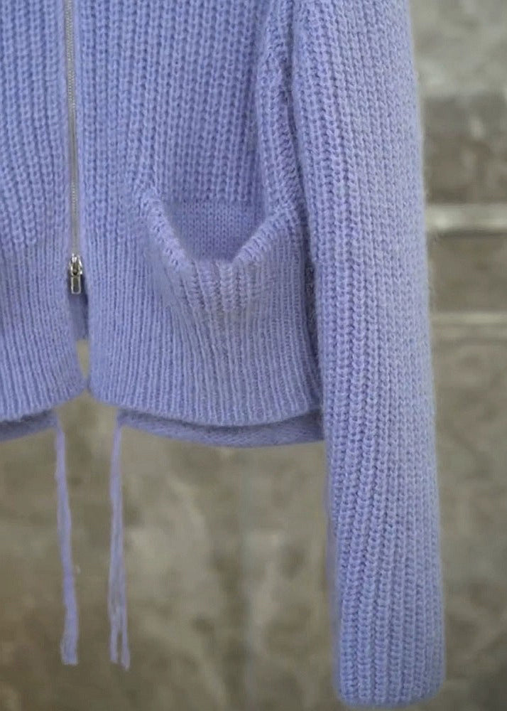 WW | Purple Zipper Pockets Patchwork Knitted Coats