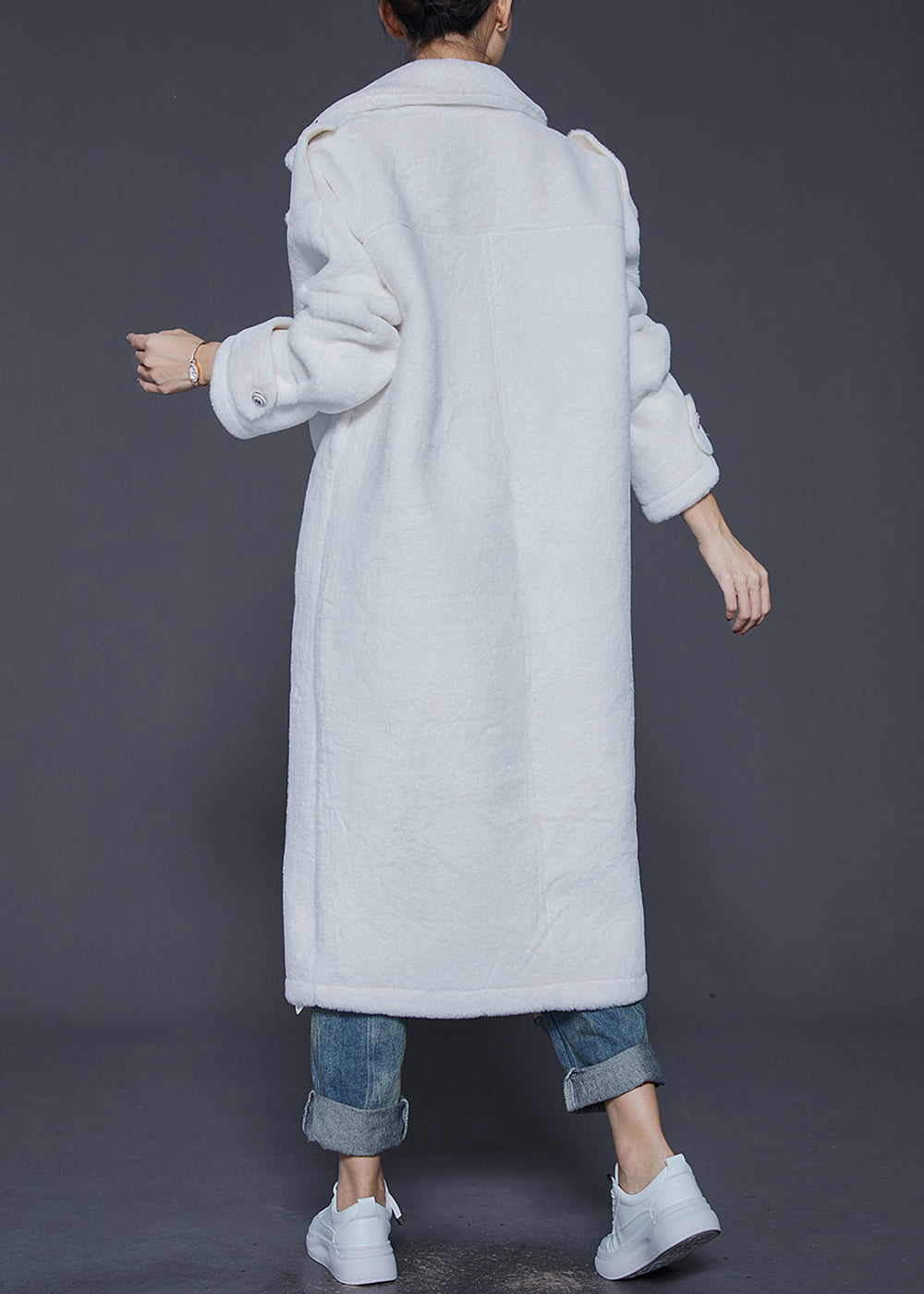 WW | White Lapel Double Breasted Warm Faux Fur Coats Winter