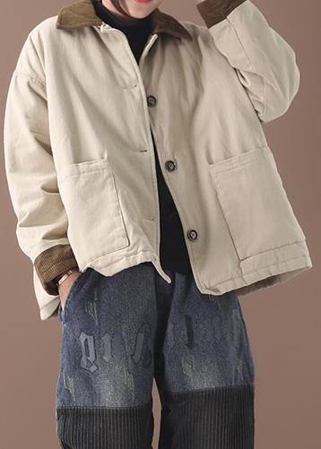 WW | Beige Fine Crane Coats Work Lapel Patchwork Outwear