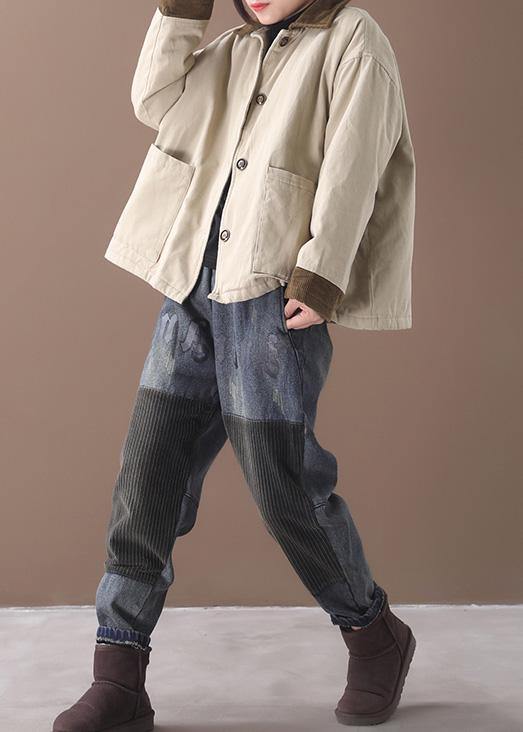 WW | Beige Fine Crane Coats Work Lapel Patchwork Outwear