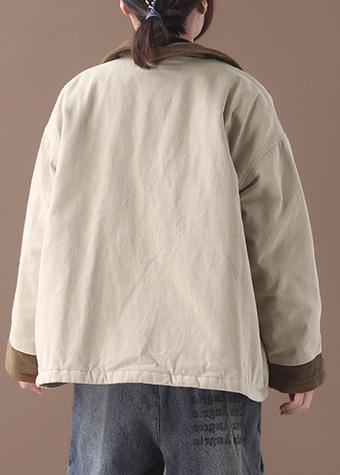 WW | Beige Fine Crane Coats Work Lapel Patchwork Outwear