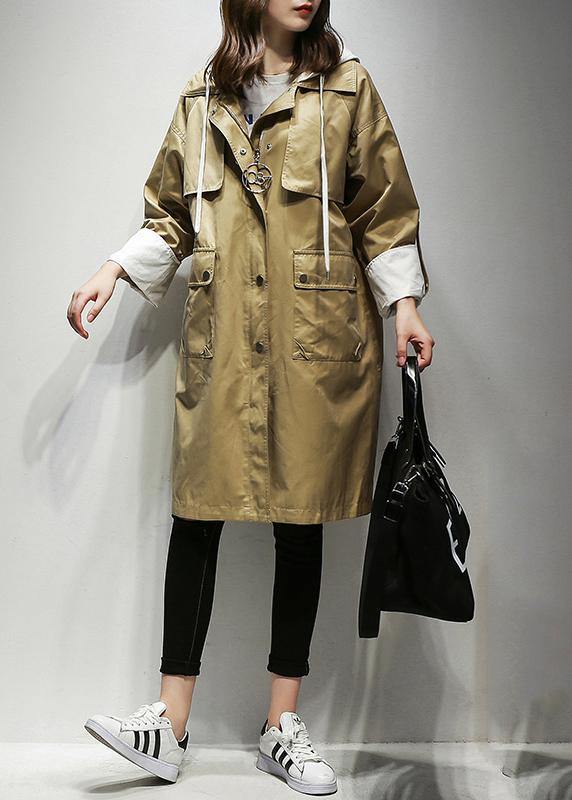 WW | Hooded Drawstring Fine Coats Women Khaki Cotton Women's Coats