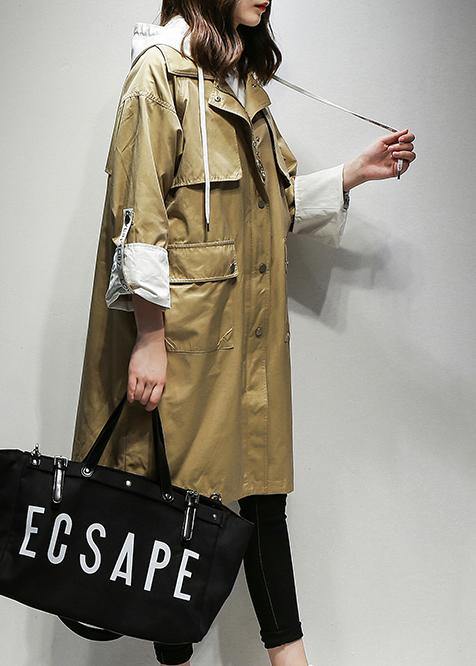 WW | Hooded Drawstring Fine Coats Women Khaki Cotton Women's Coats