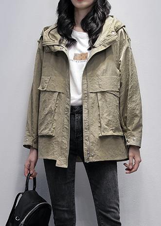 WW | Hooded Zipper Fashion Leisure Coats Women Grey Green Loose Coats