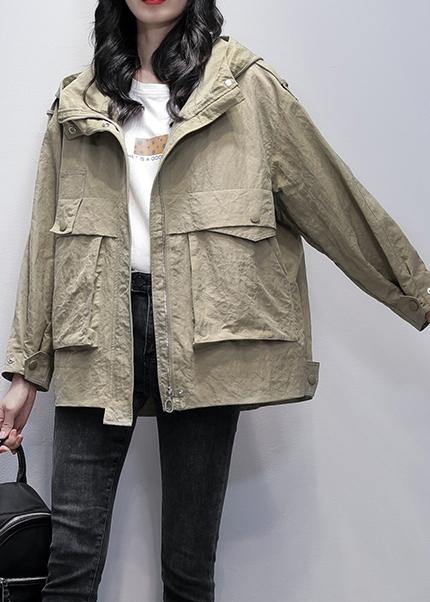 WW | Kapuzenzipper Fashion Freizeitmäntel Damen grau grün lockere Mäntel