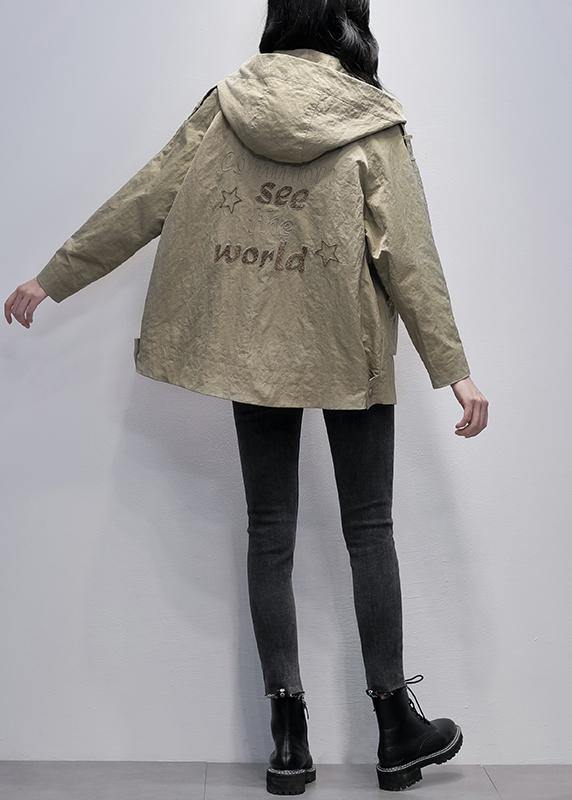WW | Hooded Zipper Fashion Leisure Coats Women Grey Green Loose Coats
