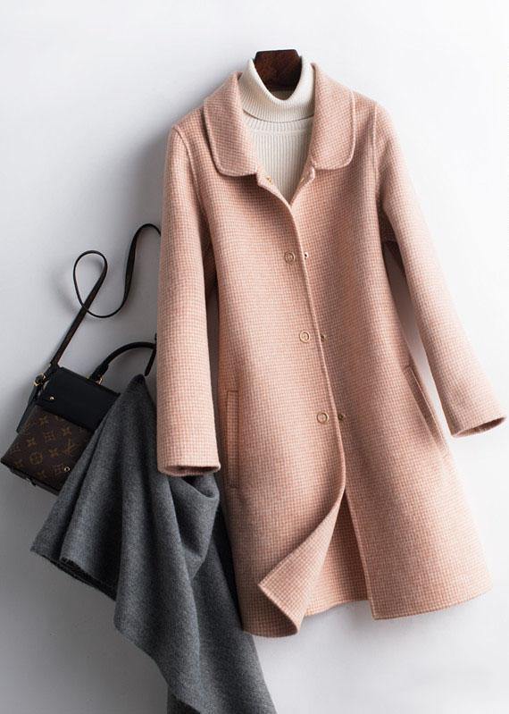 WW | Lapel Pockets Fashion Trench Coat Pink Plaid Box Jackets