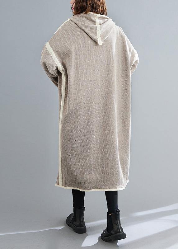 WW | Striped Tunic Coats Outfits Hooded Patchwork Coat