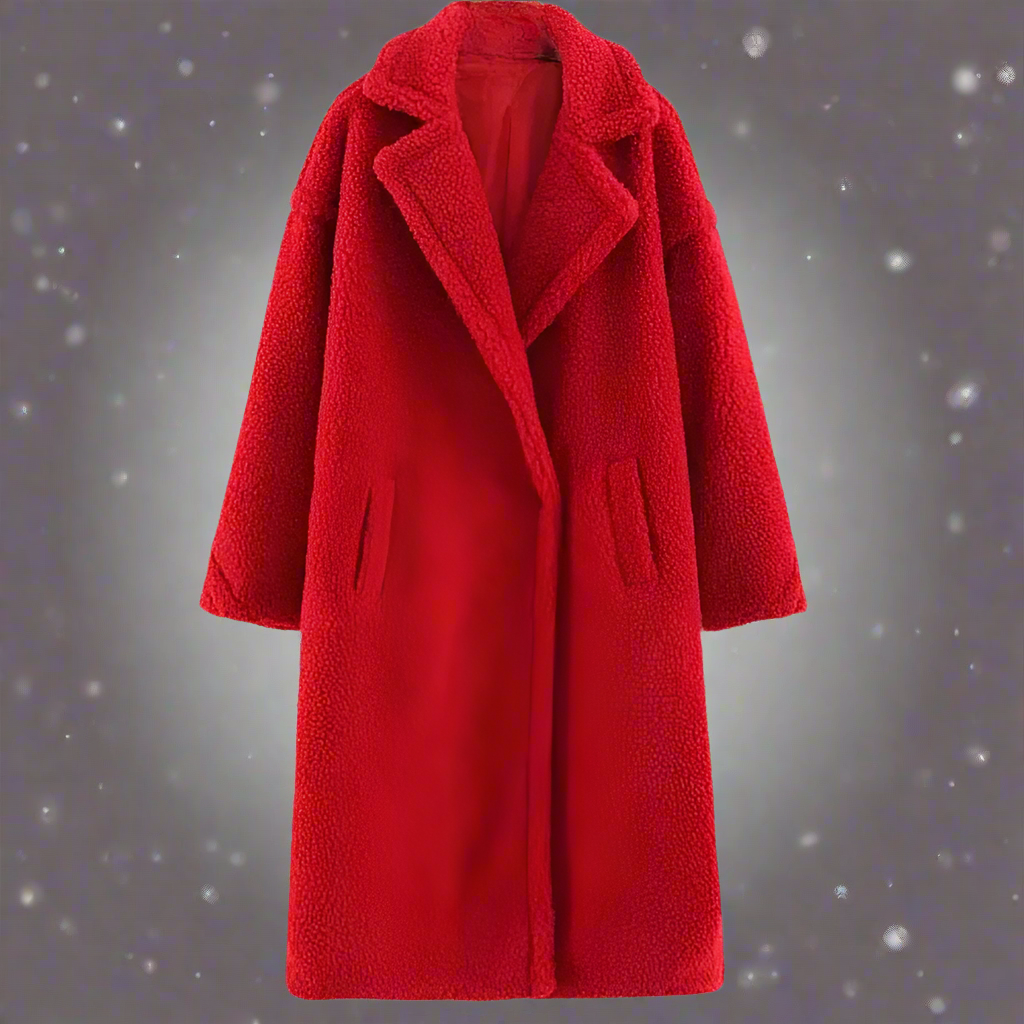 WW | Teddy Coat - Long Faux Shearling - Casual Cut - Elegant Lapel Collar