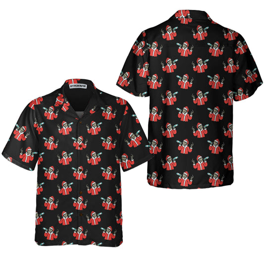 WW | Skeleton Drinks in Santa Costume Hawaiian Shirt, Funny Santa Claus Christmas Shirt, Gift for Christmas