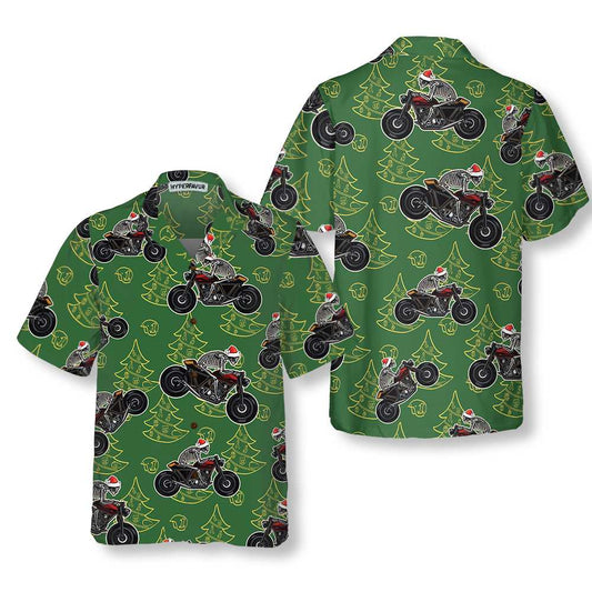 WW | Skeleton Motorcycle Riding Christmas Hawaiian Shirt, Funny Christmas Gift for Bikers