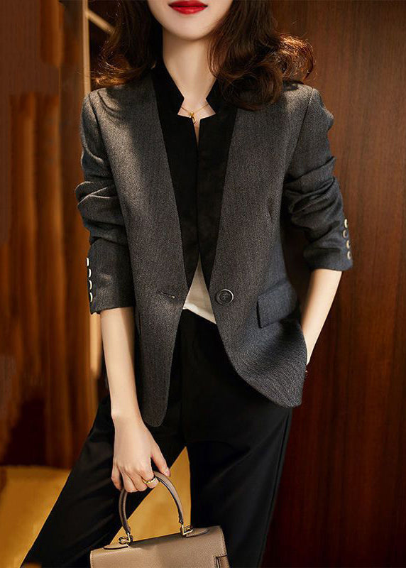 WW | Fit Gray V-Neck Button Patchwork Spandex Coats