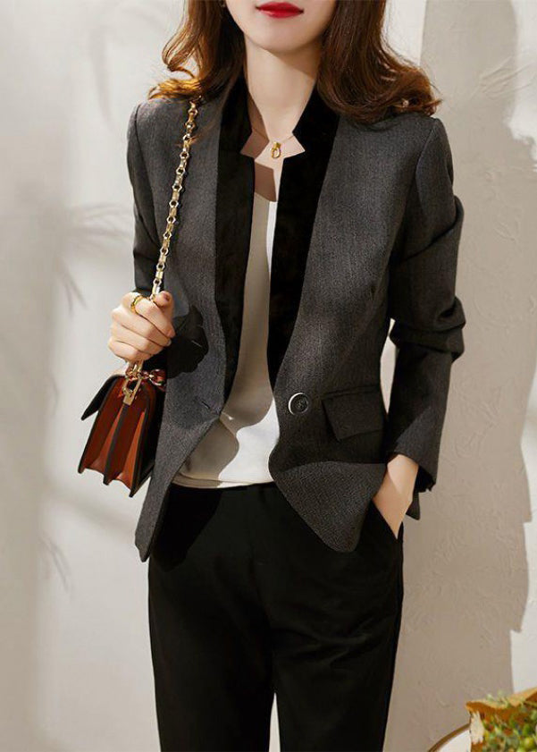 WW | Fit Gray V-Neck Button Patchwork Spandex Coats