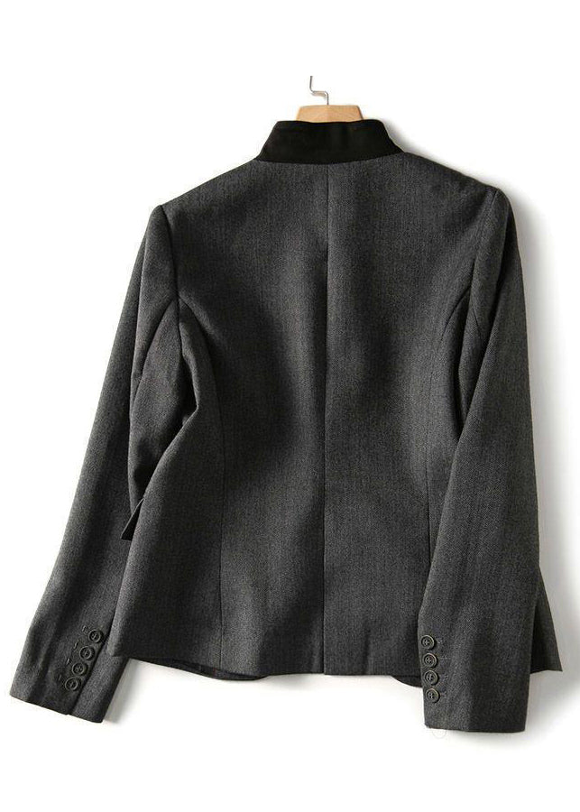 WW | Fit Gray V-Neck Button Patchwork Spandex Coats