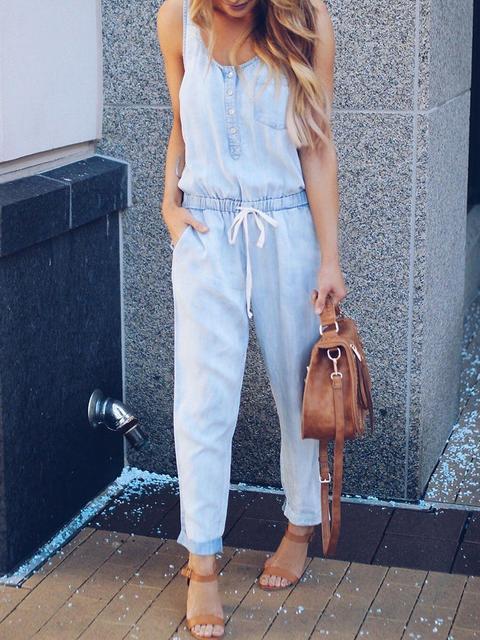 WW | Slim Sleeveless Waist Denim Jumpsuit