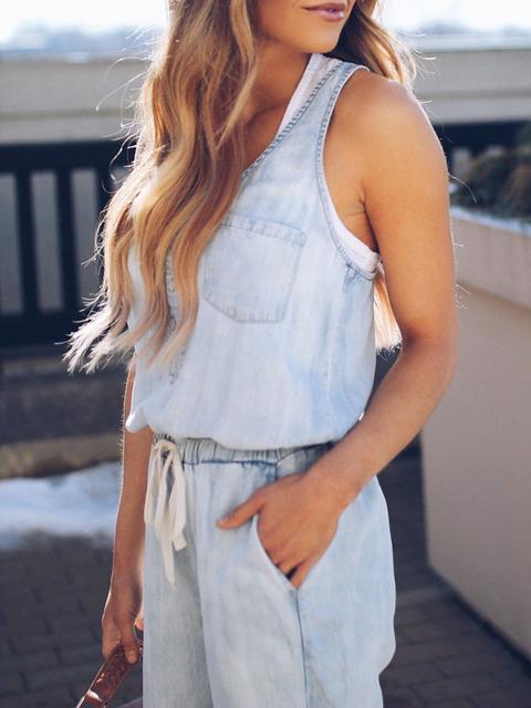 WW | Slim Sleeveless Waist Denim Jumpsuit