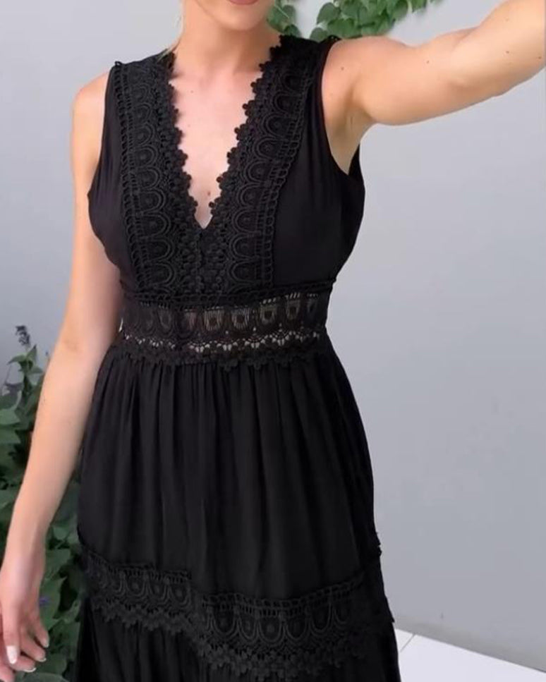 WW | Ärmelloses Spitzen-Midi-Kleid für Damen