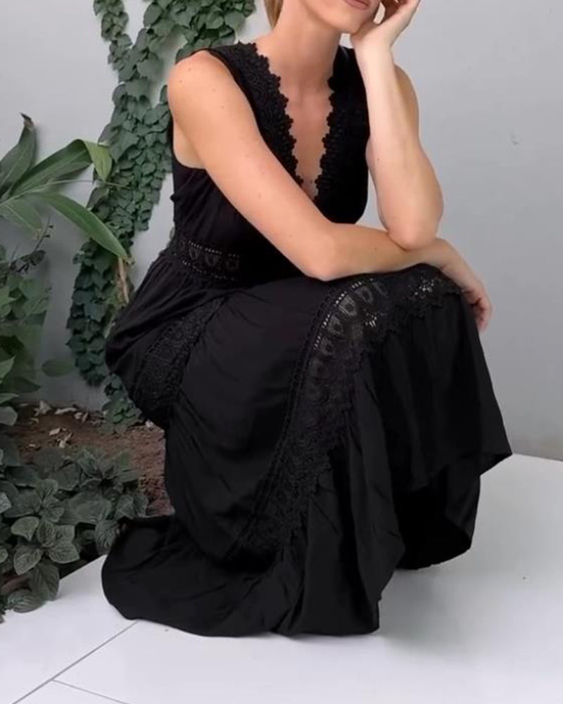 WW | Ärmelloses Spitzen-Midi-Kleid für Damen
