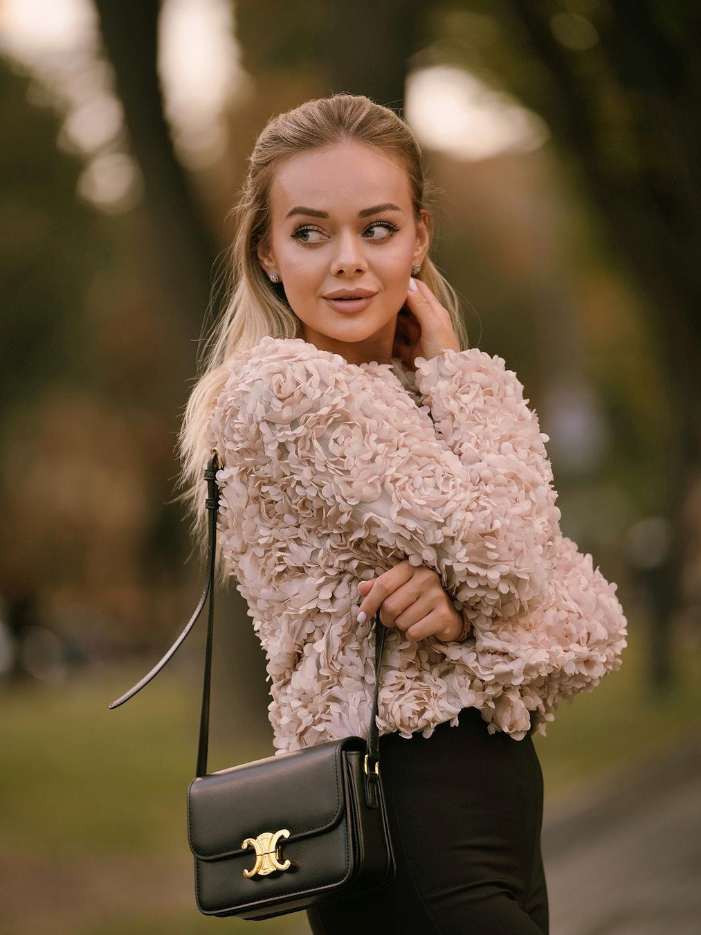 WW | Texturiertes Cropped Jacke mit langen Ärmeln