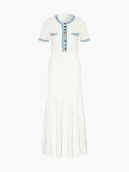 WW | Maxi Dress - Decorative Knit with Frayed Denim Insert