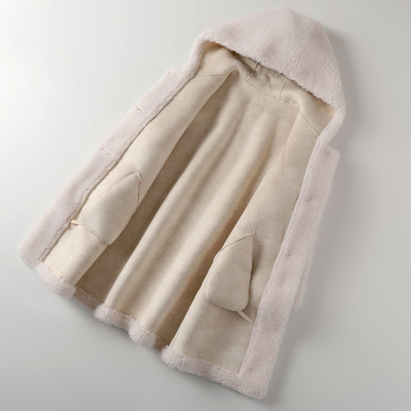 WW | Women's Teddy Coat – Oversized Fit – With Hood – Button Closure – Mid-Length Warm Outerwear
