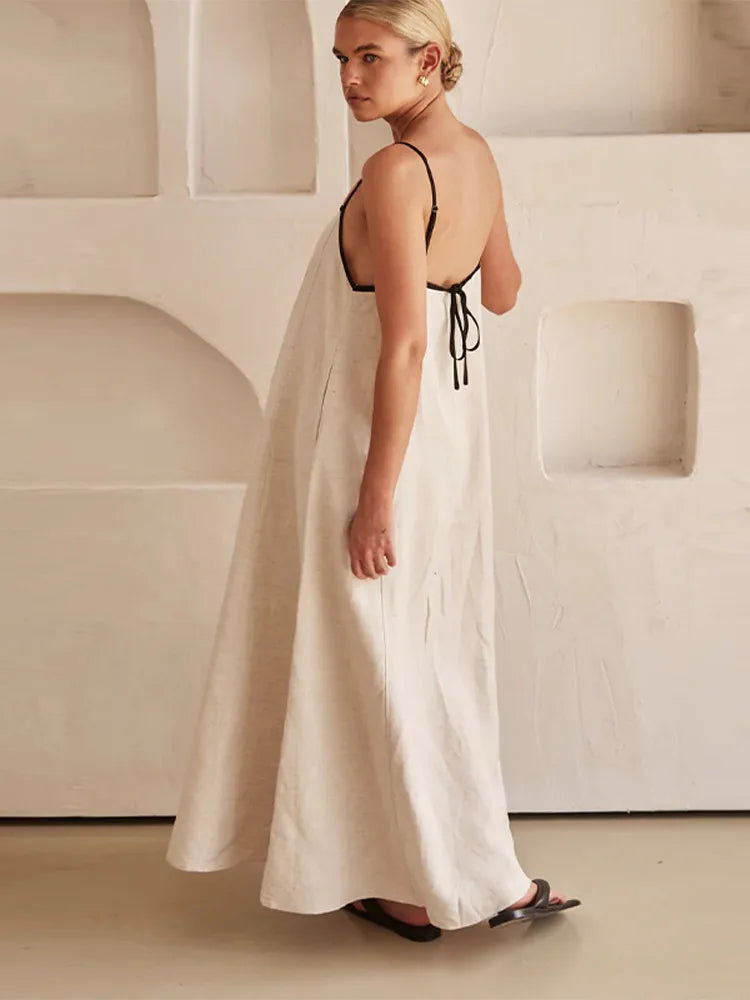 WW | Elegant Linen Cotton Dress with Back Slit