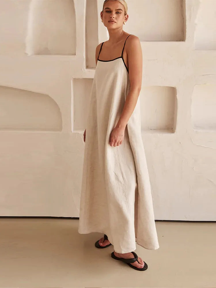 WW | Elegant Linen Cotton Dress with Back Slit