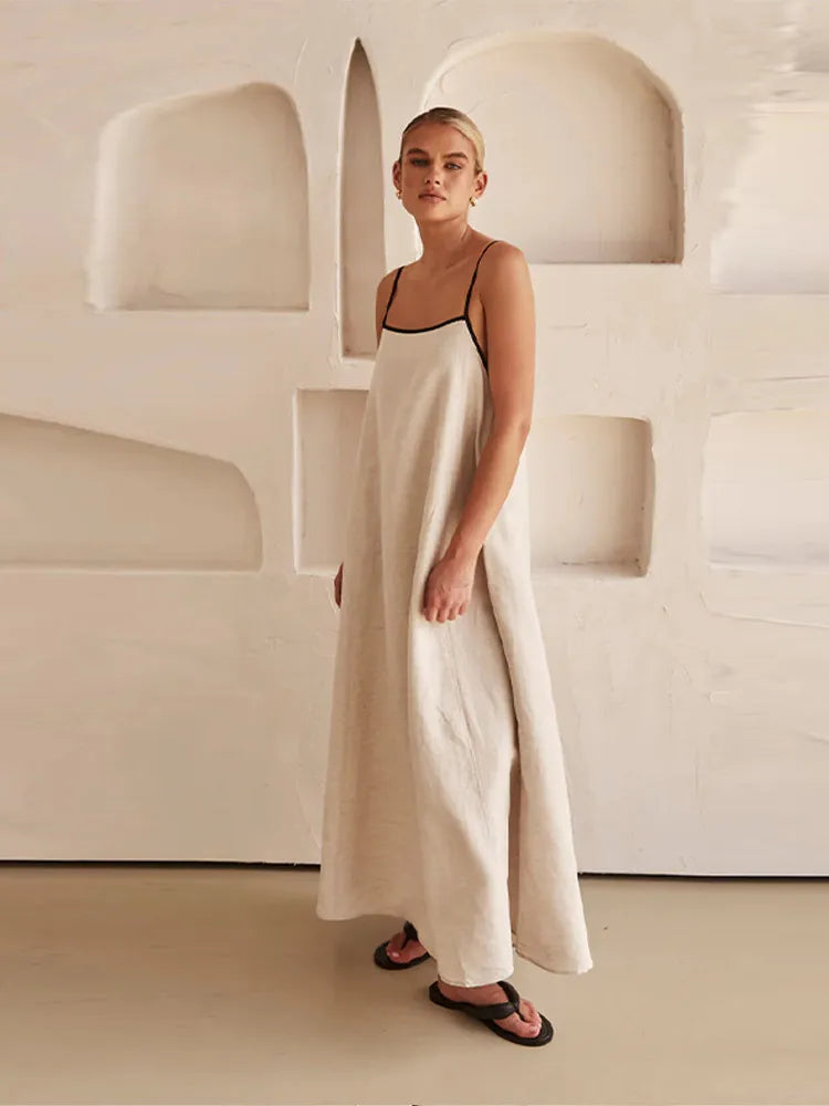 WW | Elegant Linen Cotton Dress with Back Slit