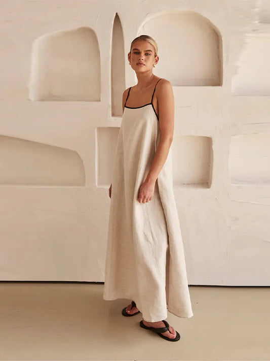 WW | Elegante Leinen Baumwollkleid mit Rückenschlitz