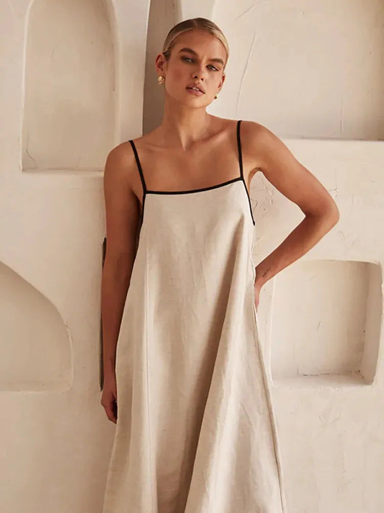 WW | Elegant Linen Cotton Dress with Back Slit