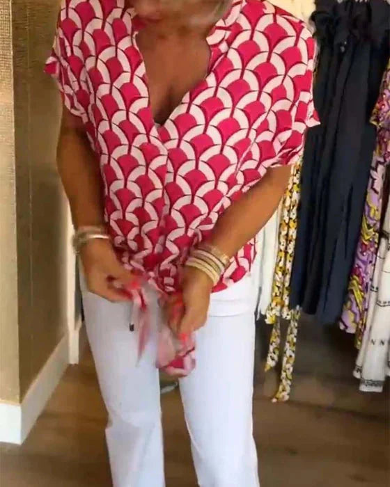 WW | Top Women's Loose Fit V-Neck Short Sleeve Blouse