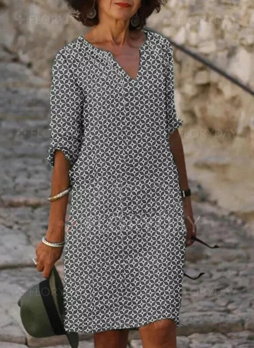 WW | Damen Lose Passform Halbarm V Ausschnitt Kurzes Kleid