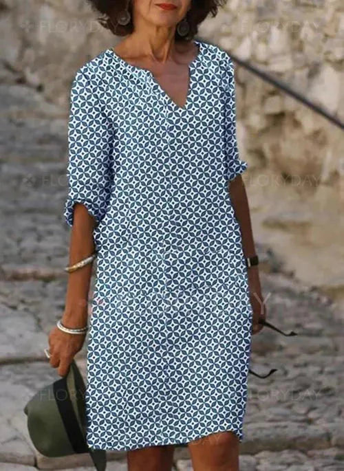 WW | Damen Lose Passform Halbarm V Ausschnitt Kurzes Kleid