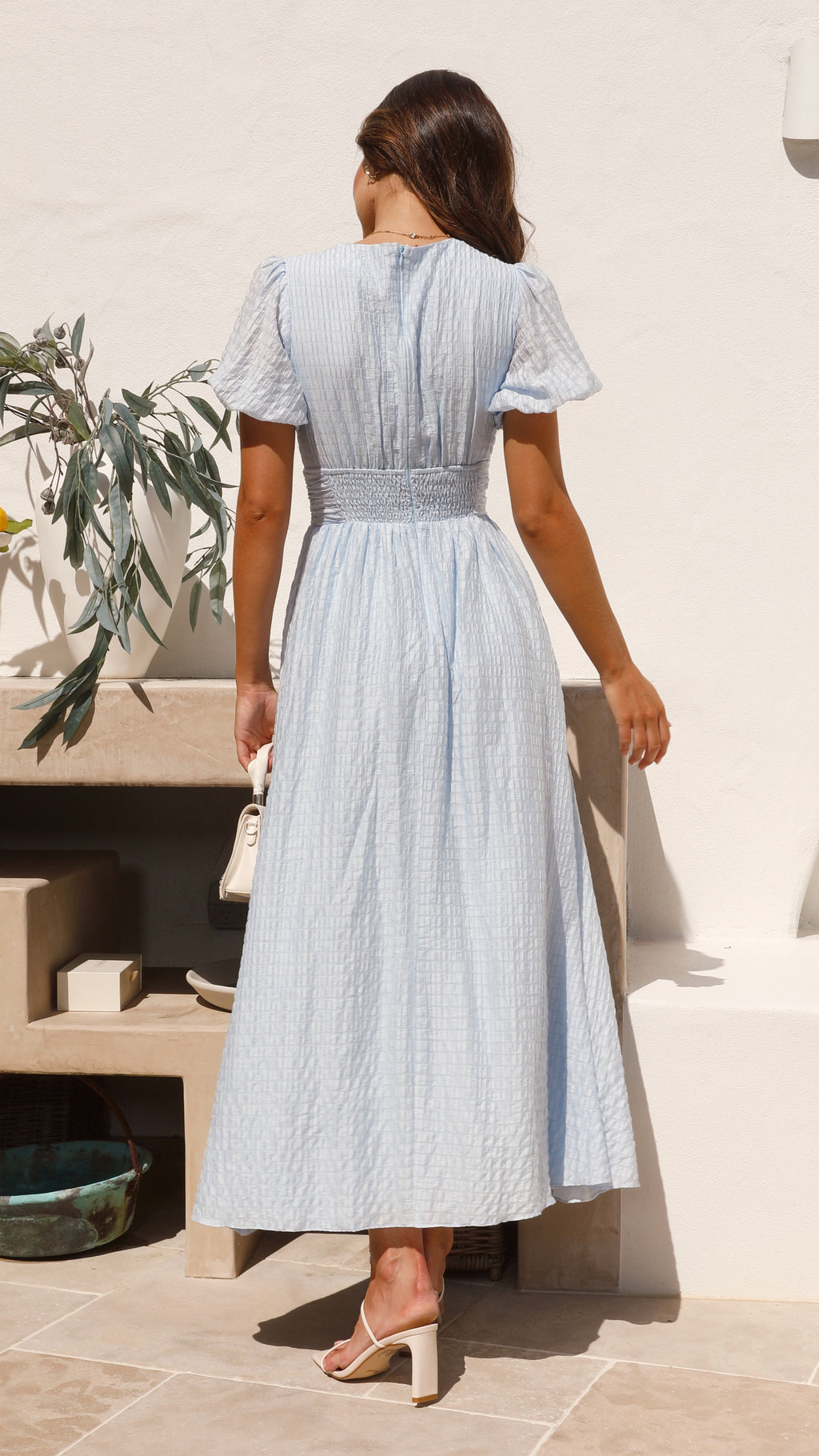 WW | V Ausschnitt Puffärmel Maxikleid Sommerkleider