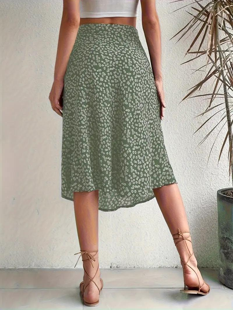 WW | Sommerrock, floral, geteilt, Midi-Rock, Rock mit hoher Taille