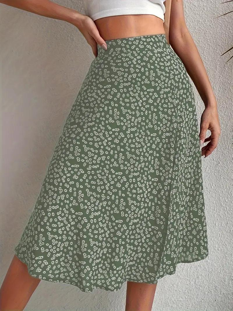 WW | Sommerrock, floral, geteilt, Midi-Rock, Rock mit hoher Taille