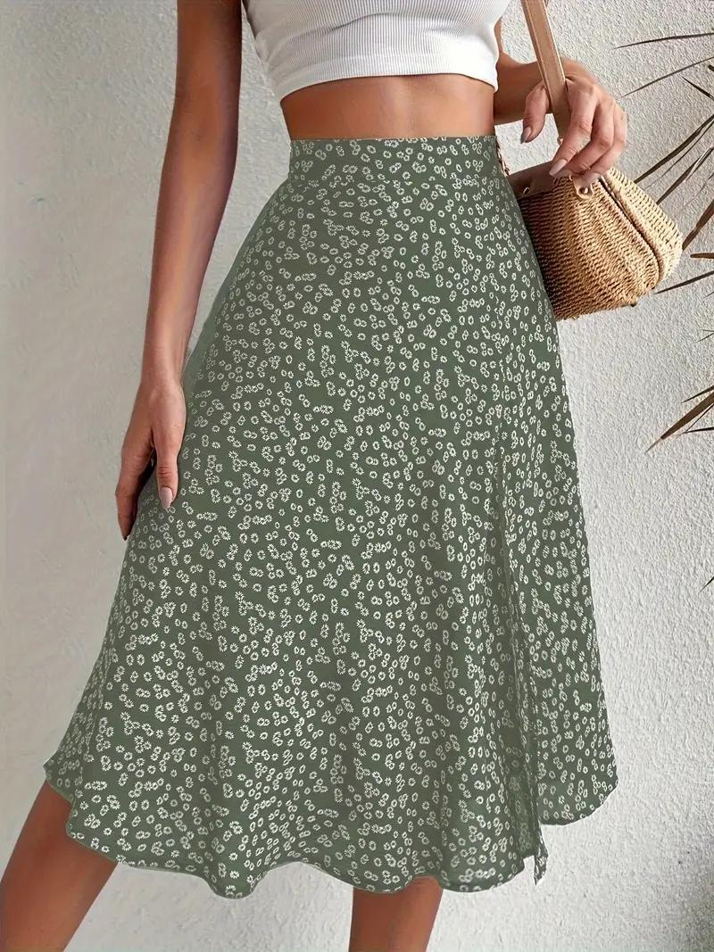 WW | Sommerrock, floral, geteilt, Midi-Rock, Rock mit hoher Taille