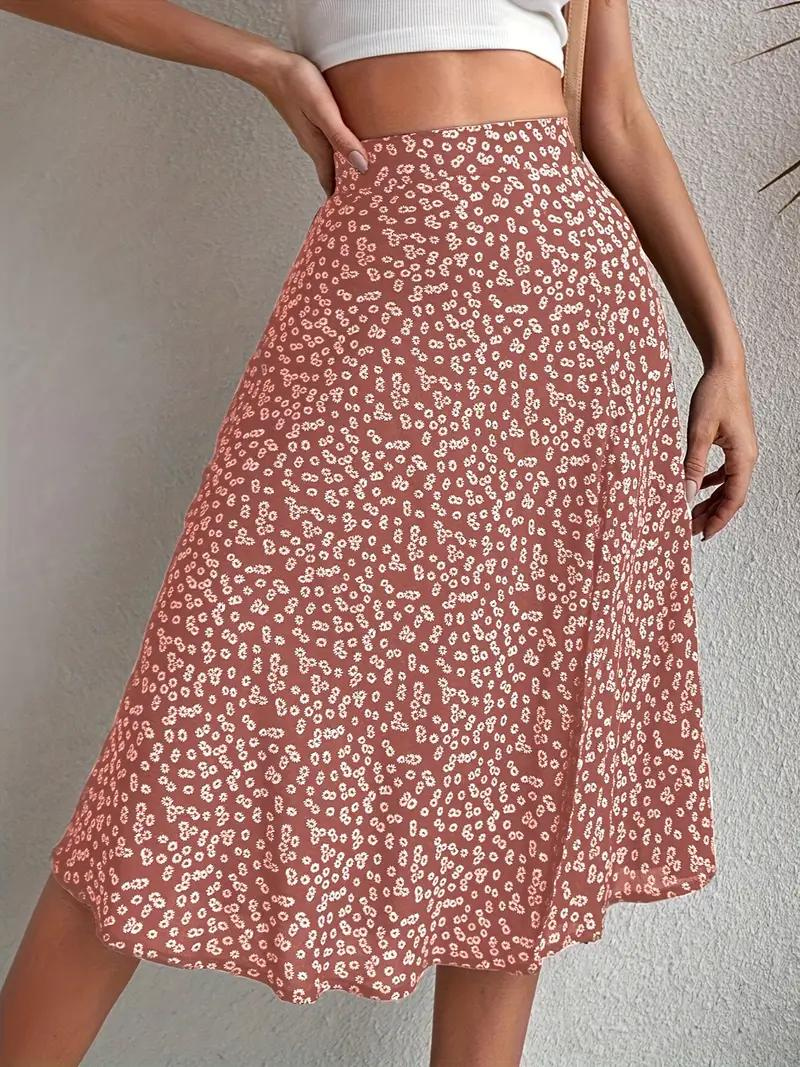 WW | Sommerrock, floral, geteilt, Midi-Rock, Rock mit hoher Taille
