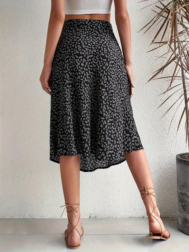 WW | Sommerrock, floral, geteilt, Midi-Rock, Rock mit hoher Taille
