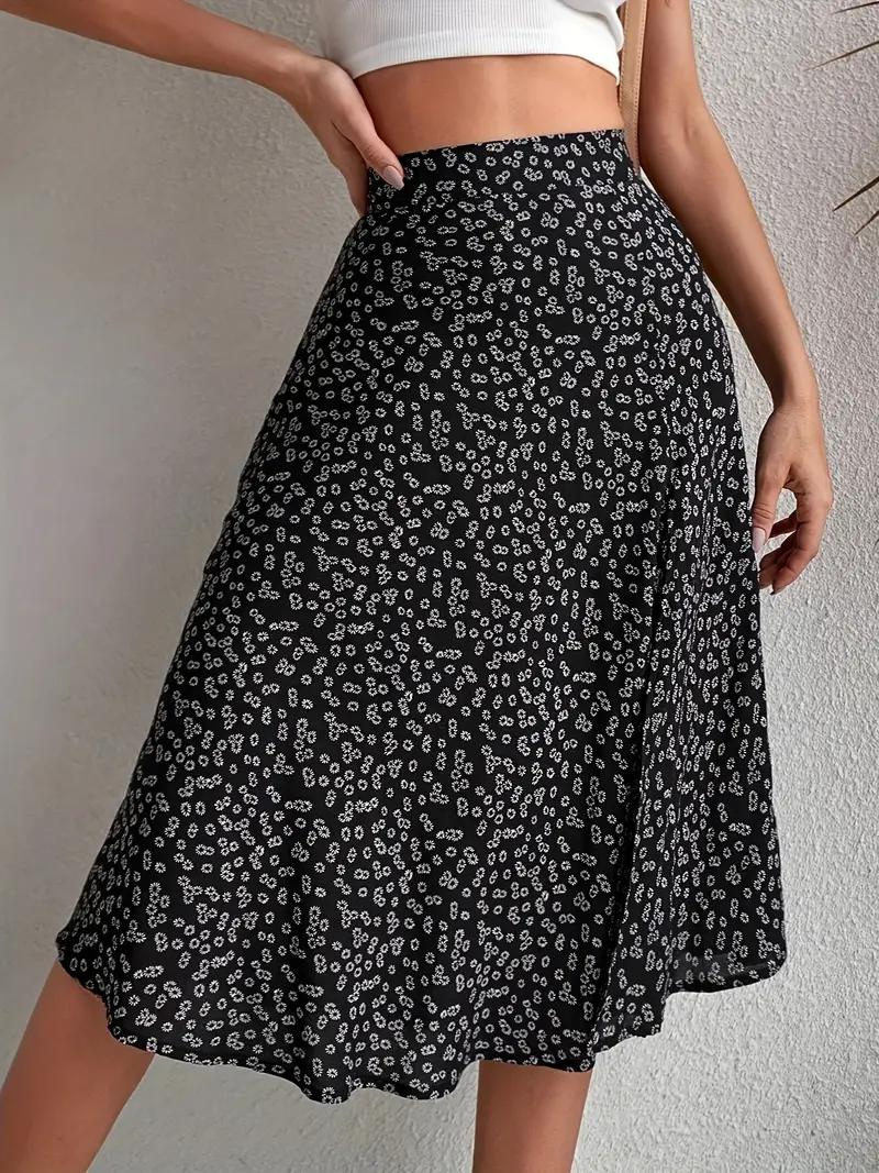 WW | Sommerrock, floral, geteilt, Midi-Rock, Rock mit hoher Taille
