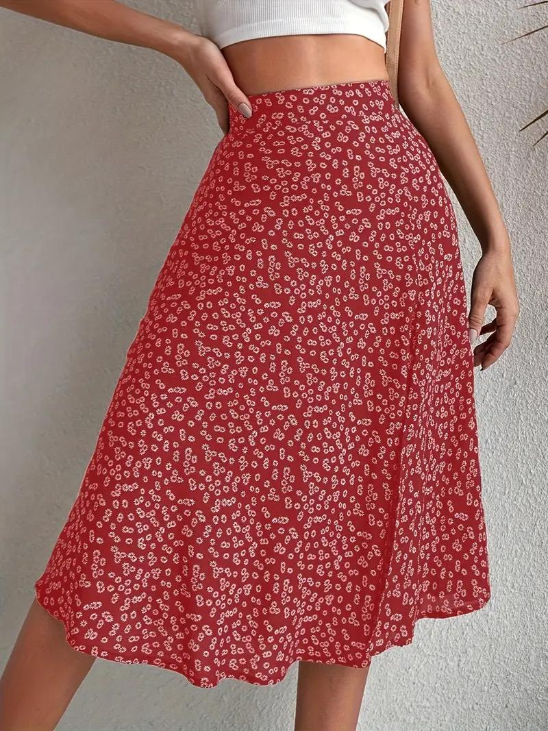 WW | Sommerrock, floral, geteilt, Midi-Rock, Rock mit hoher Taille